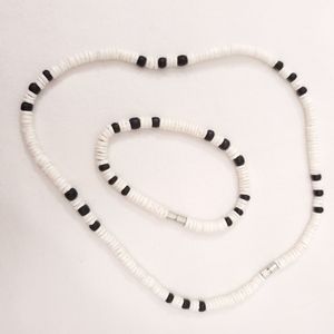 Puka Seashell White & Black Necklace & Bracelet